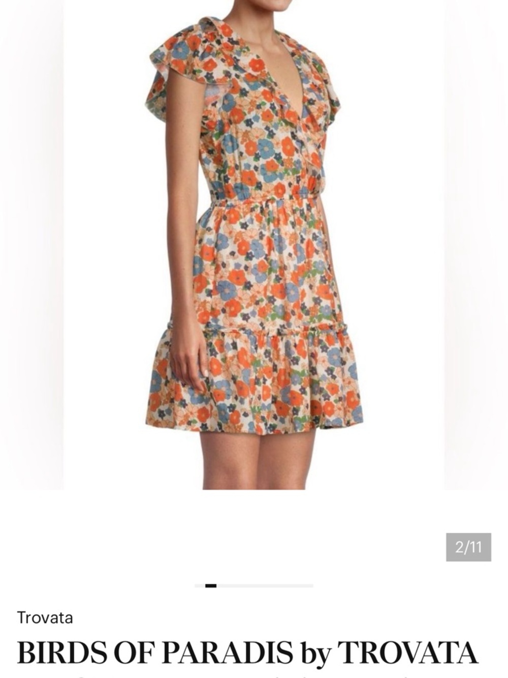 Trovata Floral V-Neck Mini Dress in Orange, Blue & Green - Picture 3 of 5